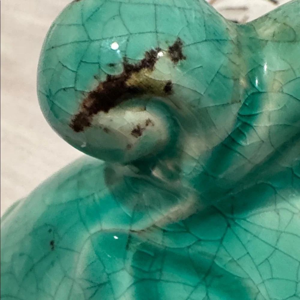 Tozai Home Turquoise Ceramic Fish with Crackle & Distessed Detail